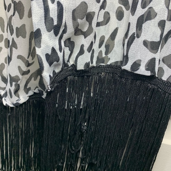 STEVE Madden Sheer Black White Fringed Swim Cover up Kimono Leopards Print O/S - Picture 8 of 10